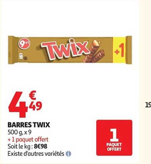 BARRES TWIX 500 g, x 9 +1 paquet offert