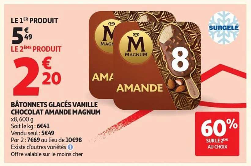 BÂTONNETS GLACÉS VANILLE CHOCOLAT AMANDE MAGNUM