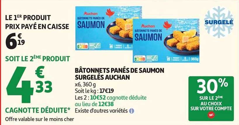 BÂTONNETS PANÉS DE SAUMON SURGELÉS AUCHAN
