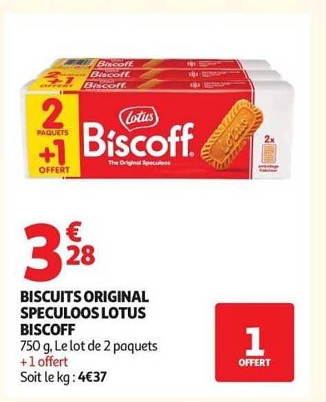 BISCUITS ORIGINAL SPECULOOS LOTUS BISCOFF 750 g, Le lot de 2 paquets + 1 offert