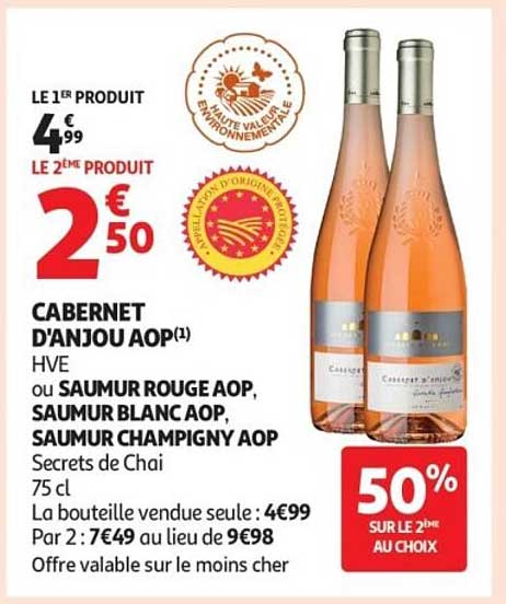 CABERNET D'ANJOU AOP(1) HVE ou SAUMUR ROUGE AOP, SAUMUR BLANC AOP, SAUMUR CHAMPIGNY AOP Secrets de Chai 75 cl