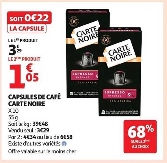 CAPSULES DE CAFÉ CARTE NOIRE