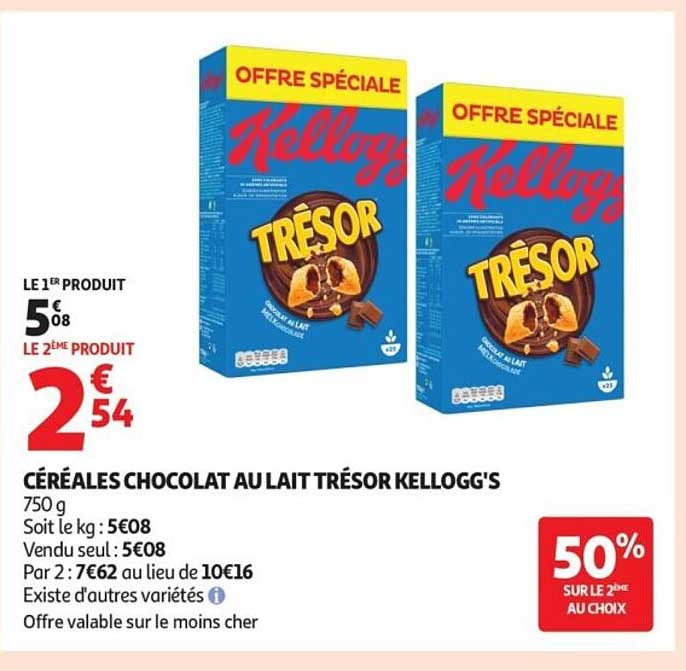 CÉRÉALES CHOCOLAT AU LAIT TRÉSOR KELLOGG'S