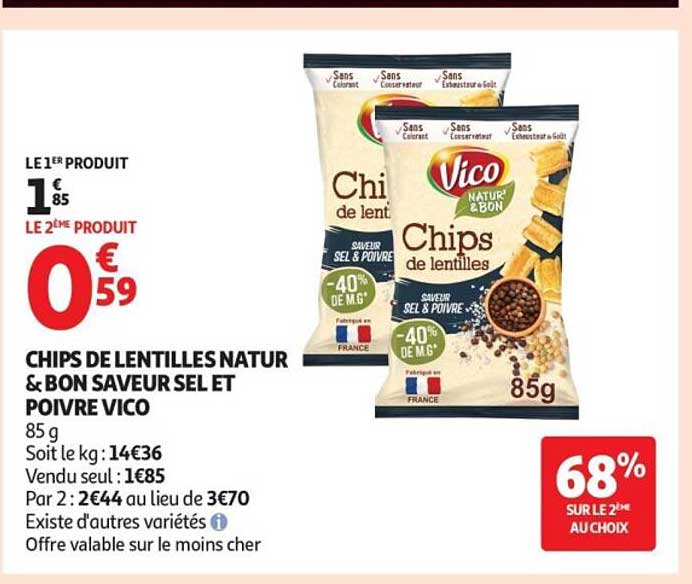 CHIPS DE LENTILLES NATUR & BON SAVEUR SEL ET POIVRE VICO