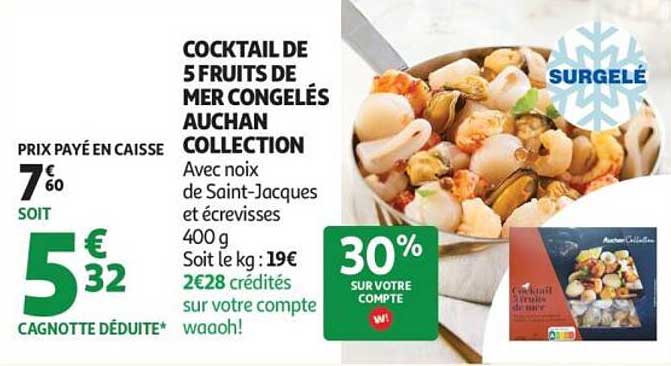 COCKTAIL DE 5 FRUITS DE MER CONGELÉS AUCHAN COLLECTION