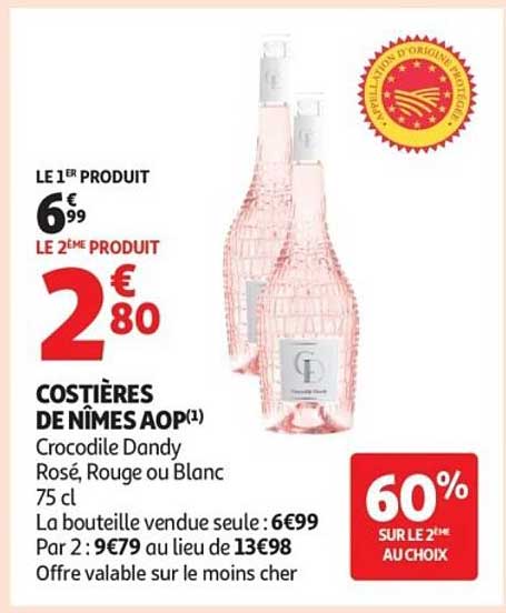 COSTIÈRES DE NÎMES AOP(1) Crocodile Dandy Rosé, Rouge ou Blanc 75 cl
