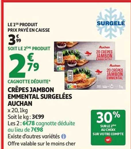 CRÊPES JAMBON EMMENTAL SURGELÉES AUCHAN