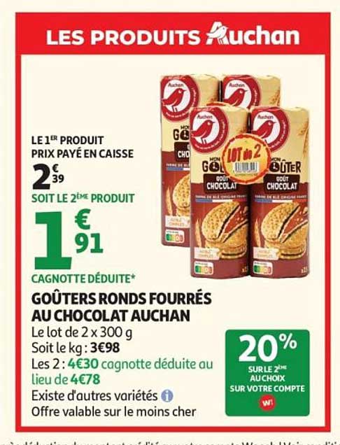 GOÛTERS RONDS FOURRÉS AU CHOCOLAT AUCHAN