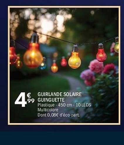GUIRLANDE SOLAIRE GUINGUETTE Plastique - 450 cm - 10 LEDS Multicolore Dont 0,08€ d'éco-part.