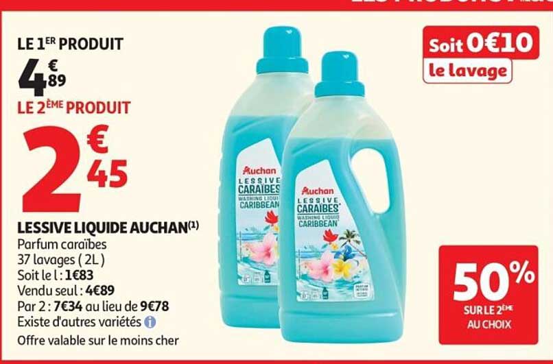 LESSIVE LIQUIDE AUCHAN(1) Parfum caraïbes 37 lavages (2L)