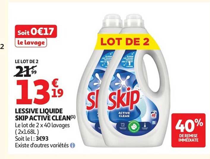 LESSIVE LIQUIDE SKIP ACTIVE CLEAN