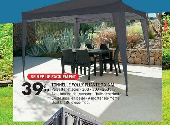 SE REPLIE FACILEMENT ! TONNELLE POLUX PLIANTE 3 X 3 M