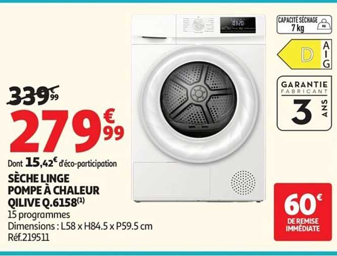 SÈCHE LINGE POMPE À CHALEUR QILIVE Q.6158(1)