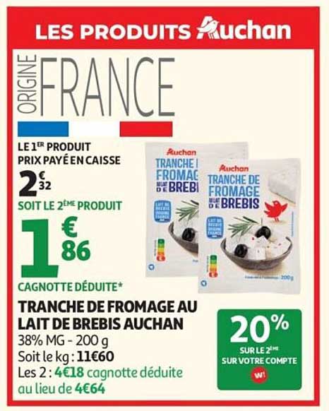TRANCHE DE FROMAGE AU LAIT DE BREBIS AUCHAN