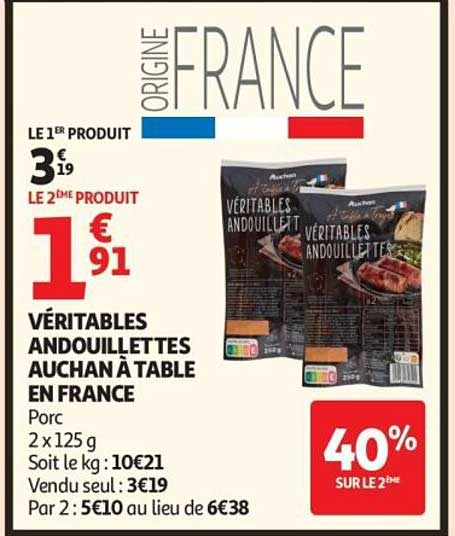 VÉRITABLES ANDOUILLETTES AUCHAN À TABLE EN FRANCE