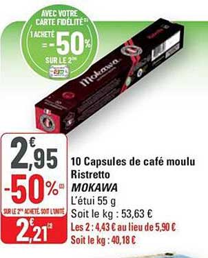 10 Capsules de café moulu Ristretto MOKAWA