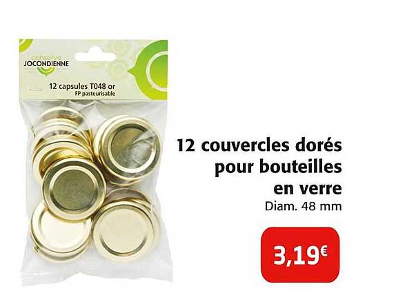 12 couvercles dorés pour bouteilles en verre