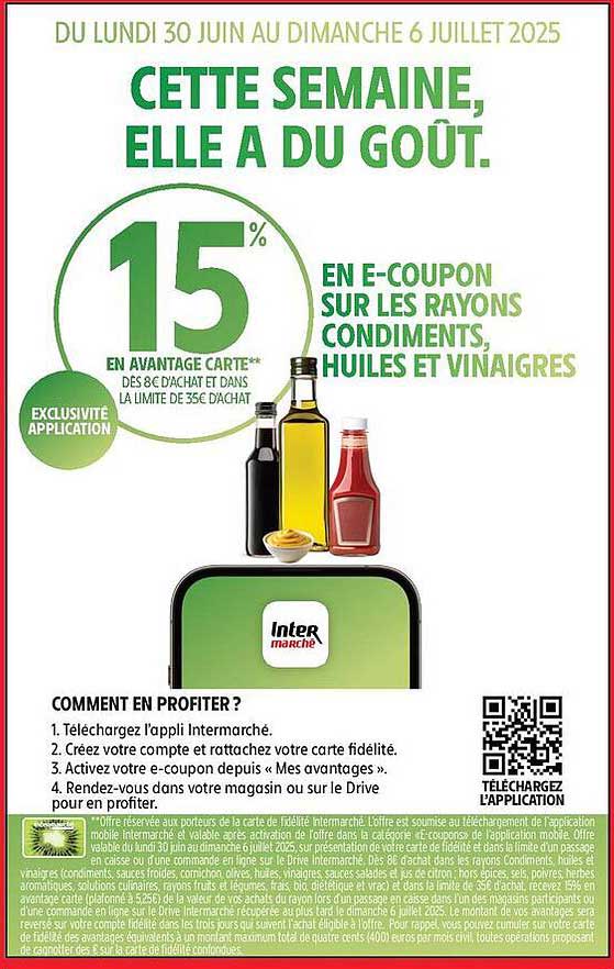 15% EN E-COUPON SUR LES RAYONS CONDIMENTS, HUILES ET VINAIGRES
