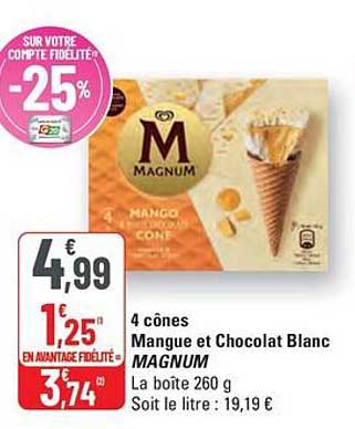 4 cônes Mangue et Chocolat Blanc MAGNUM