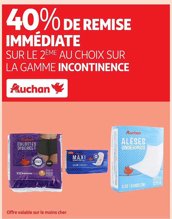 40% de remise immédiate sur le 2ème au choix sur la gamme incontinence