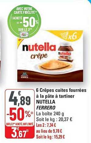 6 Crêpes cuites fourrées à la pâte à tartiner NUTELLA FERRERO