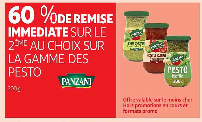 60 % de remise immédiate sur le 2ème au choix sur la gamme des pesto
