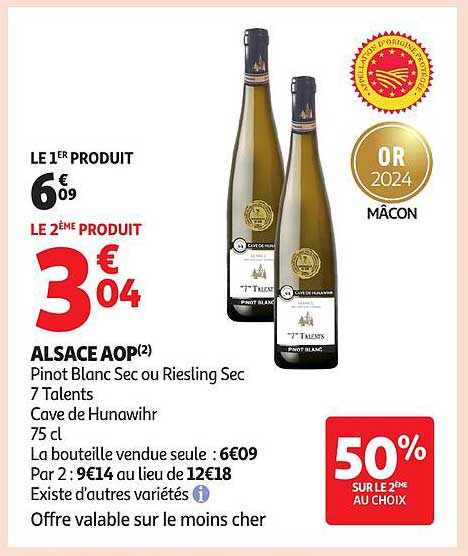 ALSACE AOP(2) Pinot Blanc Sec ou Riesling Sec 7 Talents