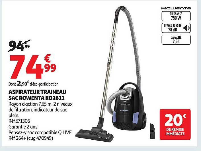 ASPIRATEUR TRAINEAU SAC ROWENTA RO2611
