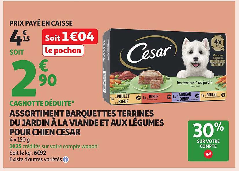 ASSORTIMENT BARQUETTES TERRINES DU JARDIN À LA VIANDE ET AUX LÉGUMES POUR CHIEN CESAR