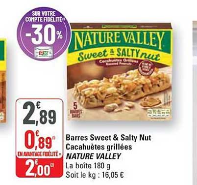 Barres Sweet & Salty Nut Cacahuètes grillées NATURE VALLEY