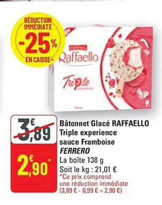 Bâtonnet Glacé RAFFAELLO Triple experience sauce Framboise FERRERO