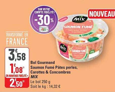 Bol Gourmand Saumon Fumé Pâtes perles, Carottes & Concombres MIX