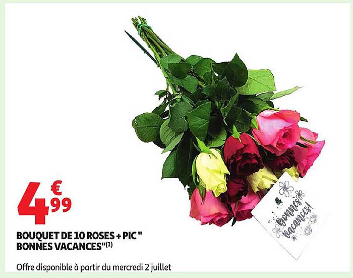 BOUQUET DE 10 ROSES + PIC "BONNES VACANCES"