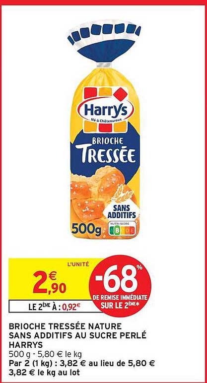 BRIOCHE TRESSÉE NATURE SANS ADDITIFS AU SUCRE PERLÉ HARRYS