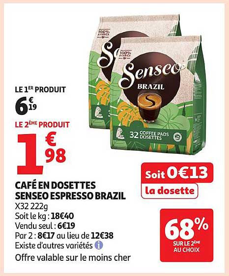 CAFÉ EN DOSETTES SENSEO ESPRESSO BRAZIL X32 222g