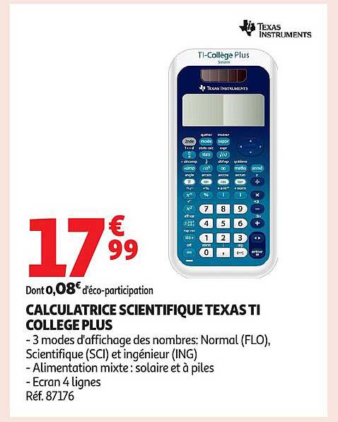 CALCULATRICE SCIENTIFIQUE TEXAS TI COLLEGE PLUS