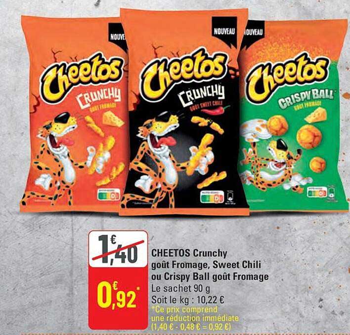 CHEETOS Crunchy goût Fromage, Sweet Chili ou Crispy Ball goût Fromage