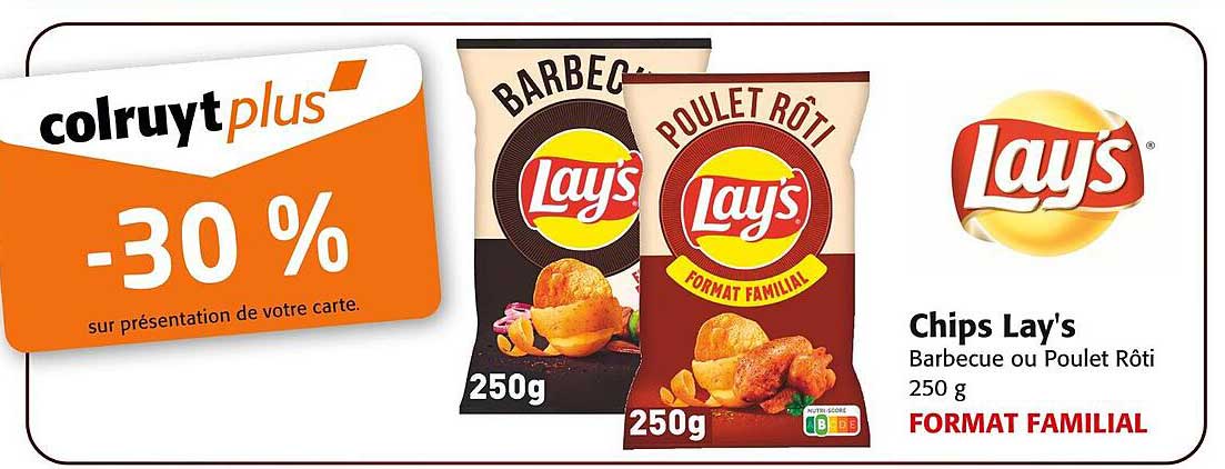 Chips Lay's Barbecue ou Poulet Rôti 250 g