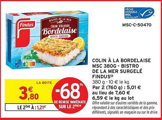 COLIN À LA BORDELAISE MSC 380G - BISTRO DE LA MER SURGÉLÉ FINDUS