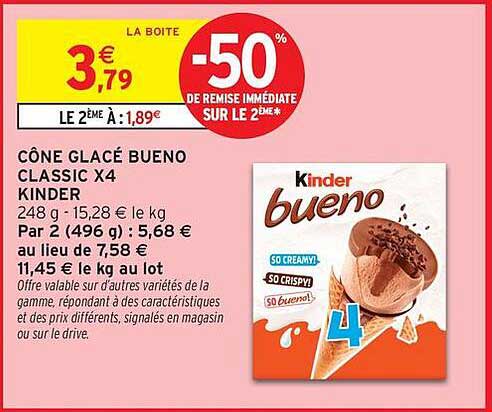 CÔNE GLACÉ BUENO CLASSIC X4 KINDER