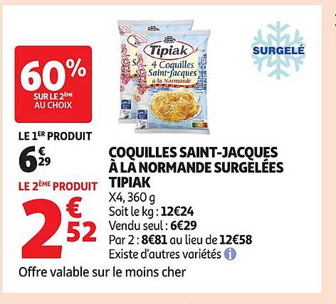 COQUILLES SAINT-JACQUES À LA NORMANDE SURGELÉES TIPIAK