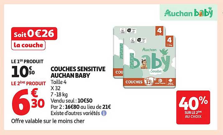 COUCHES SENSITIVE AUCHAN BABY