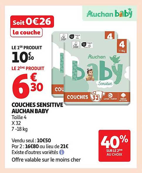 COUCHES SENSITIVE AUCHAN BABY