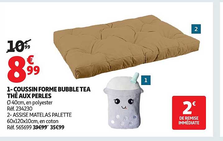 COUSSIN FORME BUBBLE TEA THÉ AUX PERLES