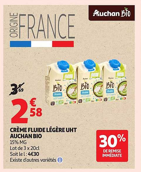 CRÈME FLUIDE LÉGÈRE UHT AUCHAN BIO