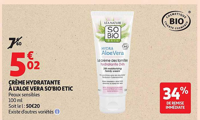CRÈME HYDRATANTE À L'ALOE VERA SO'BIO ETIC