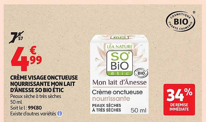 CRÈME VISAGE ONCTUEUSE NOURRISSANTE MON LAIT D'ÂNESSE SO BIO ÉTIC