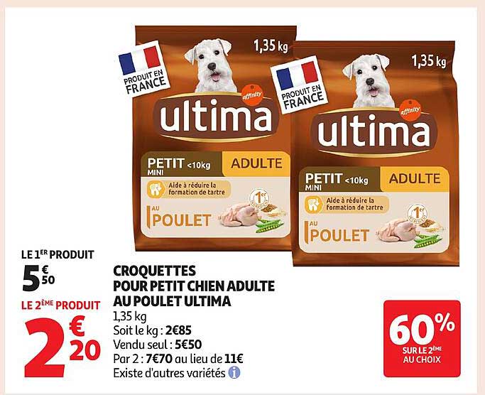 Croquettes pour petit chien adulte au poulet Ultima