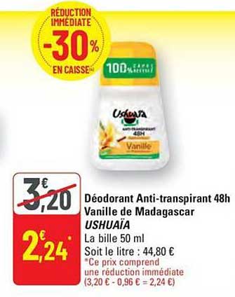 Déodorant Anti-transpirant 48h Vanille de Madagascar USHUAÏA