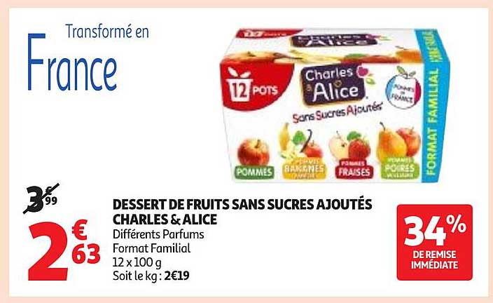 DESSERT DE FRUITS SANS SUCRES AJOUTÉS CHARLES & ALICE